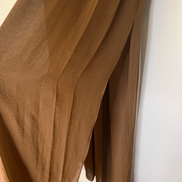 Mango Suit Brown Pleated Elastic Waistband Chiffon Maxi Skirt - Picture 3 of 5